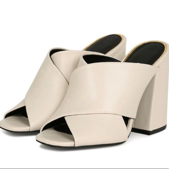 Block Heels Mules in Cream - Picture 7 of 8